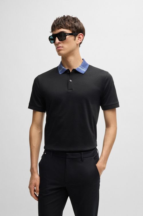 Polo De Corte Slim Em Algodão Com Listras De Colarinho