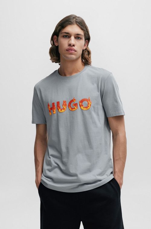 Camiseta De Malha De Algodão Com Logo De Chama Bufante