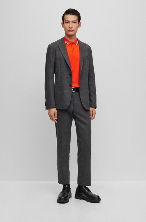 Polo Laranja Slim Fit Em Algodão Com Colarinho Listrado
