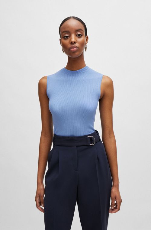 Top Sem Mangas Com Gola Alta Em Tecido Canelado