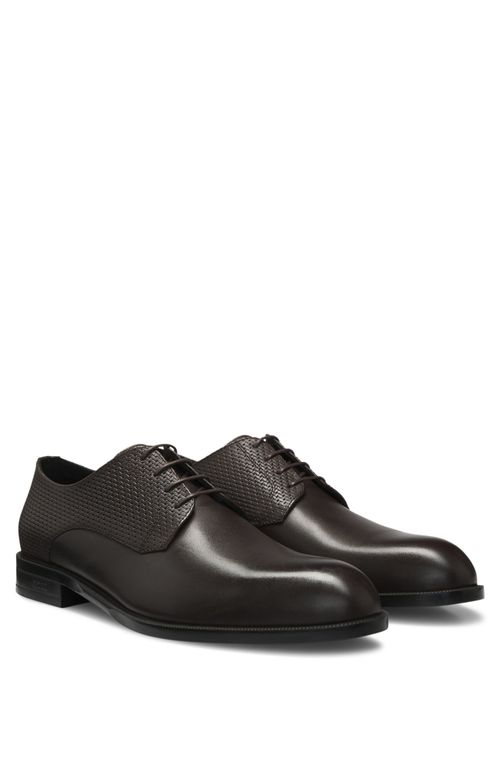 Sapatos Derby Em Couro Estampado e Liso