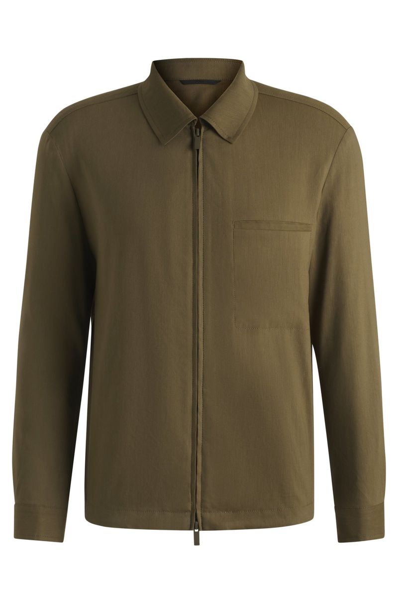 Sobrecamisa Relaxed Fit Com Fecho De Correr Em Mistura De Linho