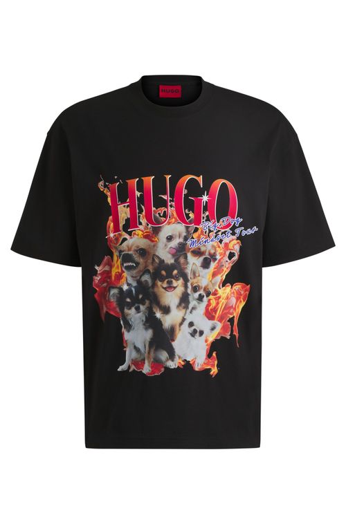 Camiseta Oversized Em Algodão Com Motivos De Cão