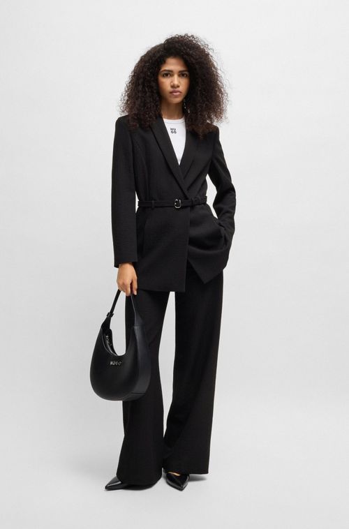 Blazer Regular Fit Em Seersucker Com Cinto Com Fivela