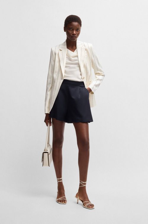 Casaco De Terno Slim Fit Em Bouclé De Mistura De Linho Às Riscas