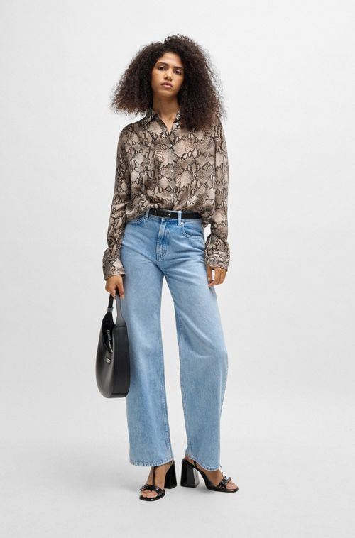Blusa Oversized Em Crepe De Chine Com Estampado De Píton