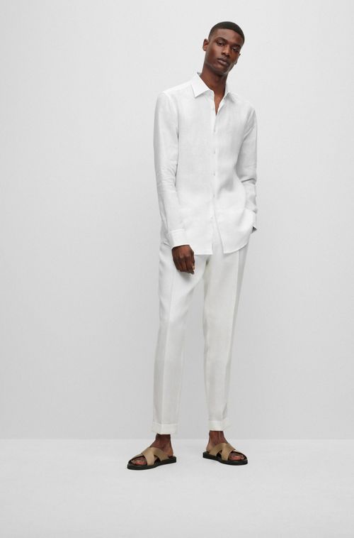 Camisa Slim Fit Em Linho De Fabricação Italiana