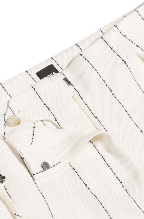 Calças De Terno Wide Fit Em Bouclé De Mistura De Linho Às Riscas