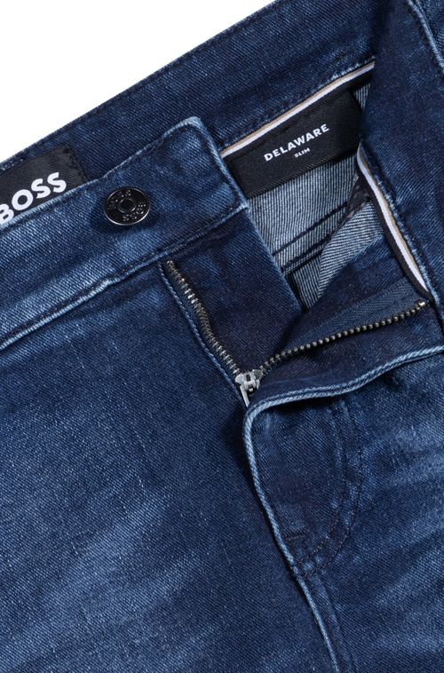 Calça Slim Fit Delaware Em Denim Elástico Azul Escuro