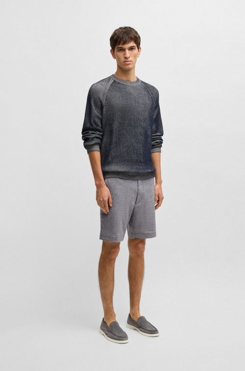 Shorts Regular Fit Em Mistura De Linho Com Cordão