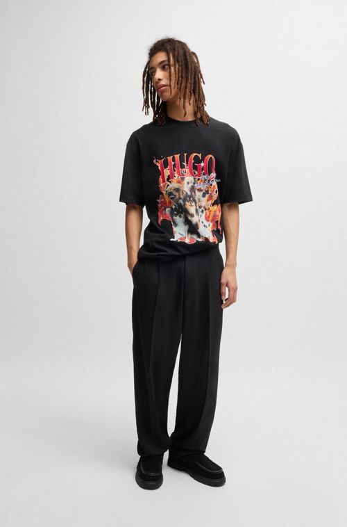 Camiseta Oversized Em Algodão Com Motivos De Cão
