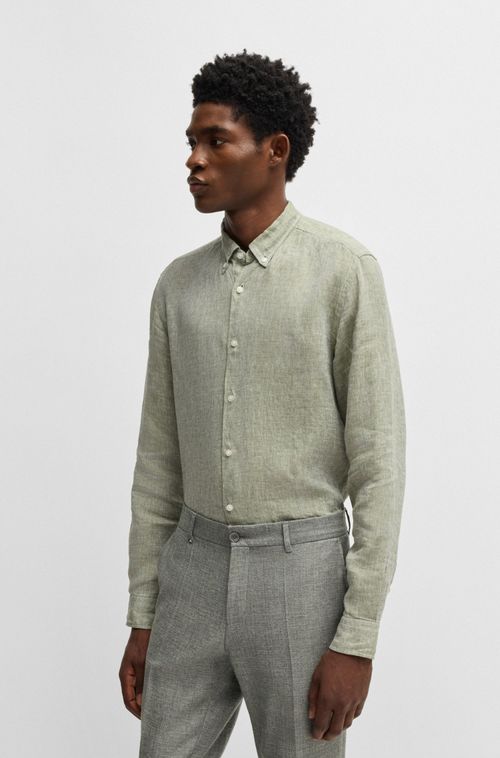 Camisa Com Botões De Ajuste Regular Em Linho