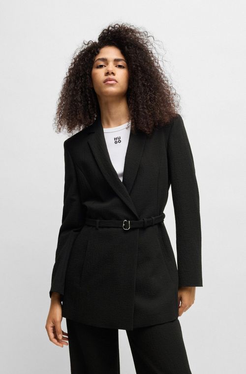 Blazer Regular Fit Em Seersucker Com Cinto Com Fivela
