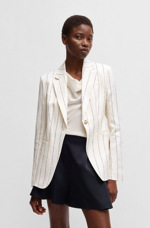 Casaco De Terno Slim Fit Em Bouclé De Mistura De Linho Às Riscas