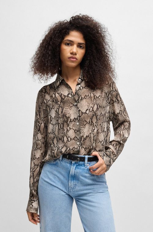 Blusa Oversized Em Crepe De Chine Com Estampado De Píton