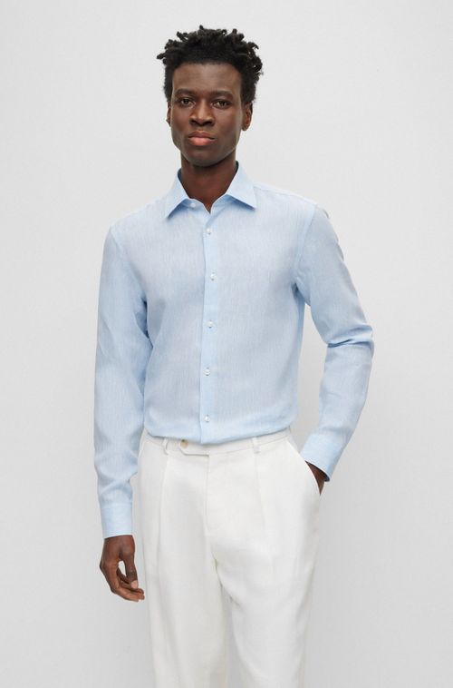 Camisa Slim Fit Em Linho De Fabricação Italiana