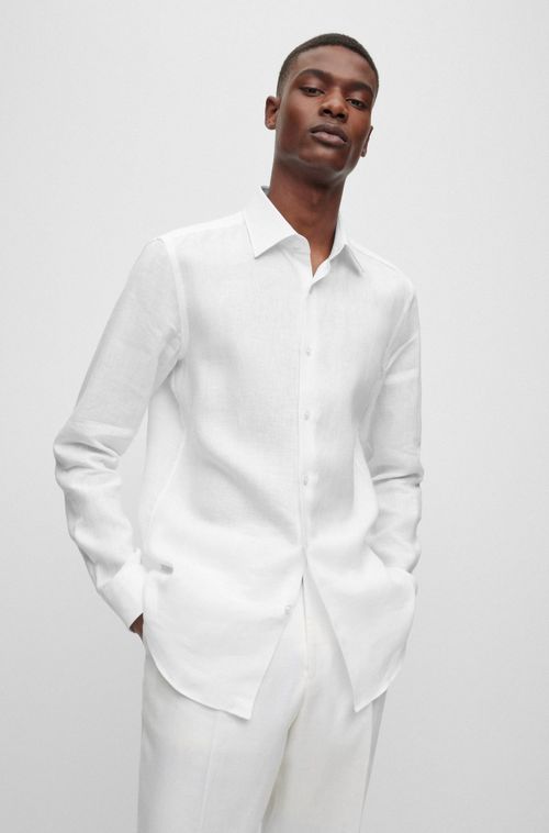 Camisa Slim Fit Em Linho De Fabricação Italiana