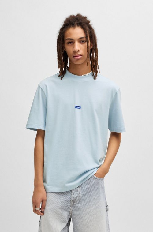 Camiseta Em Jersey De Algodão Com Emblema De Logo Azul