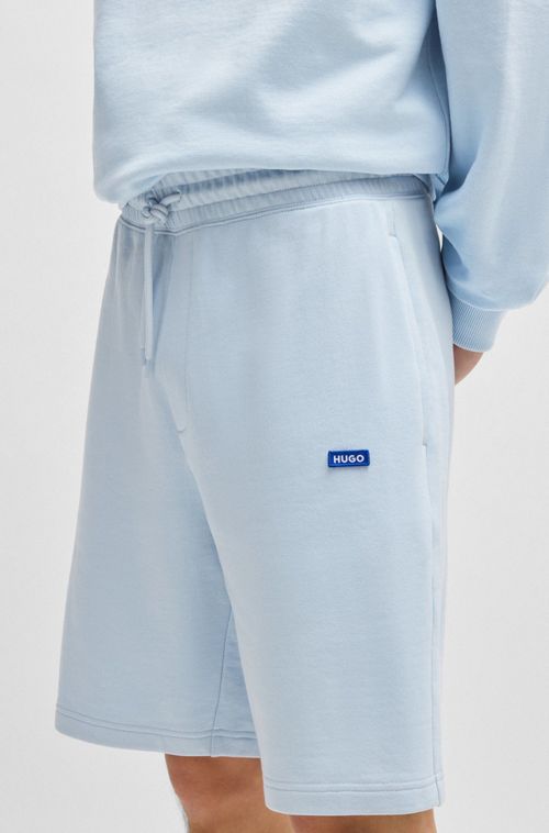 Shorts De Terry De Algodão Com Emblema De Logo Azul