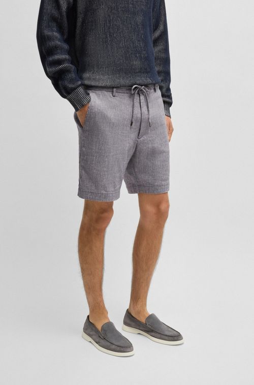 Shorts Regular Fit Em Mistura De Linho Com Cordão