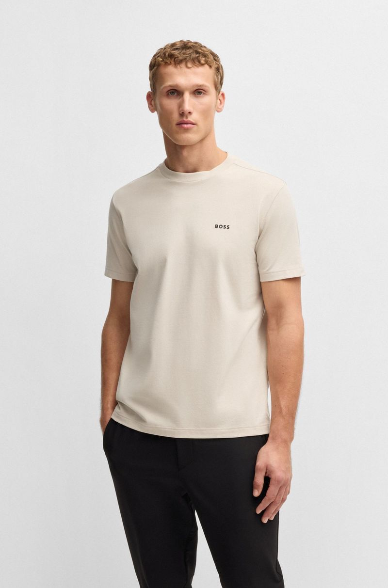 Camiseta De Ajuste Regular Em Algodão Elástico Com Logo Contrastante