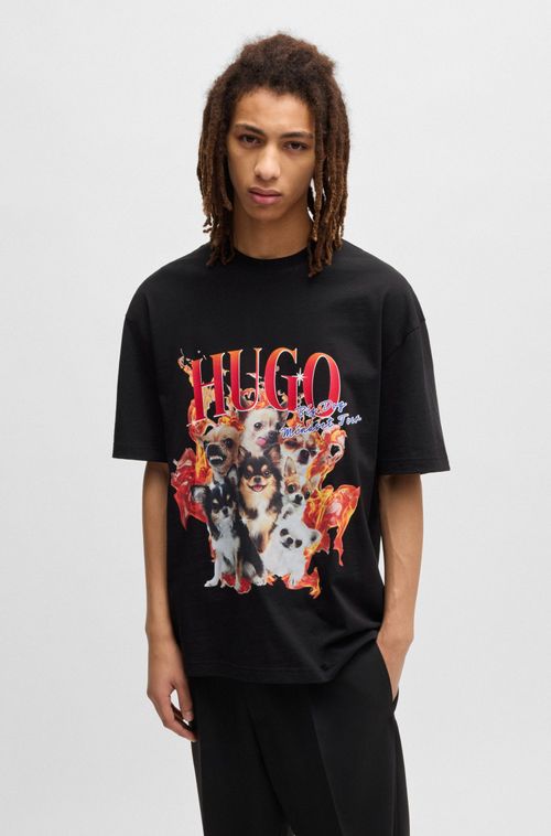 Camiseta Oversized Em Algodão Com Motivos De Cão