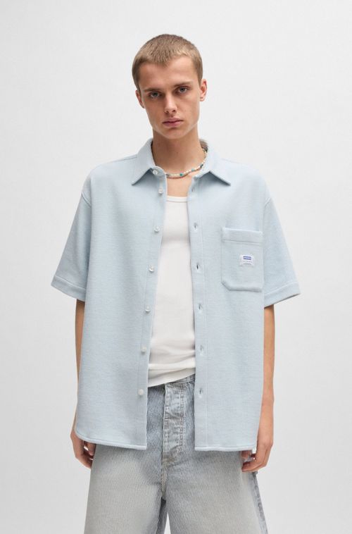 Camisa De Manga Curta Em Algodão Com Estrutura Waffle