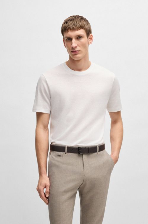 Camiseta De Ajuste Regular Em Algodão E Linho