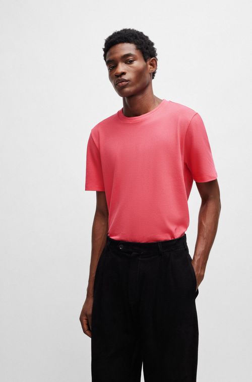 Camiseta De Mistura De Algodão Com Estrutura Jacquard Em Relevo