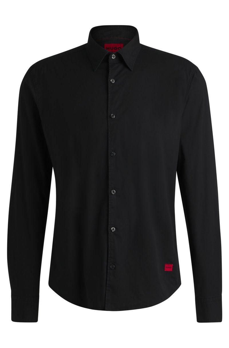 Camisa Slim Em Lona De Algodão Elástico
