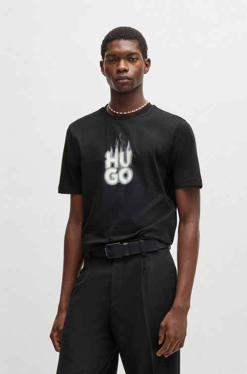 Camiseta De Algodão Jersey Com Logo Empilhado "Smoke"