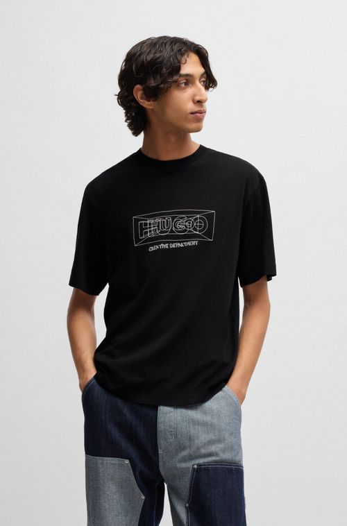 Camiseta Regular De Algodão Com Logos Gráficos