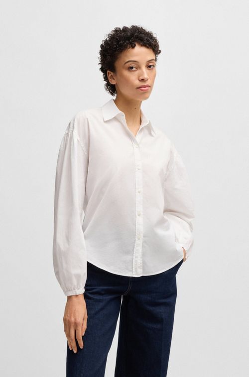 Camisa Regular De Popelina De Algodão Com Colarinho Francês