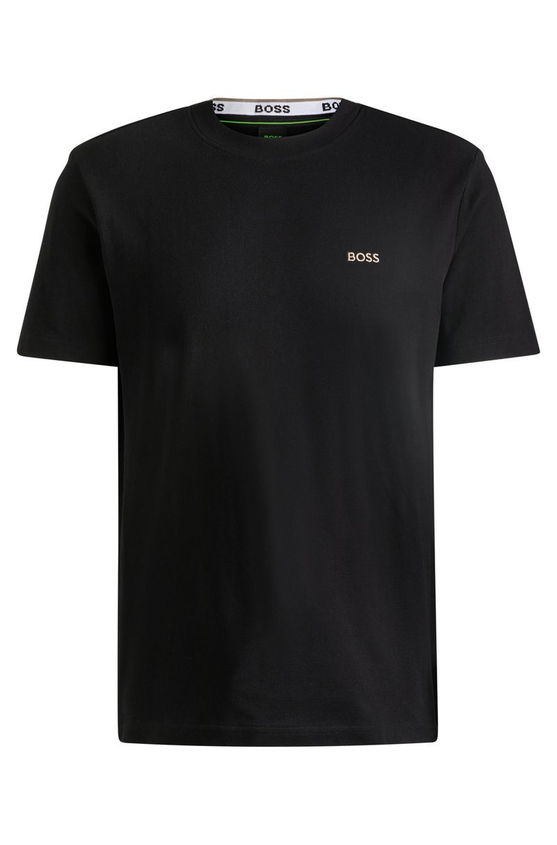 Camiseta De Algodão Piqué Com Colarinho Oxford-Jacquard