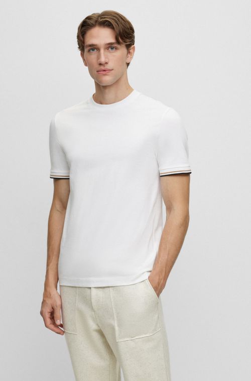 Camiseta Em Jersey De Algodão Com Punhos Com Listras De Assinatura