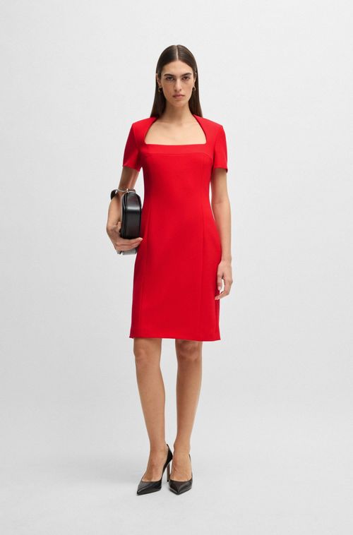 Vestido Slim De Gola Quadrada Em Material Elástico