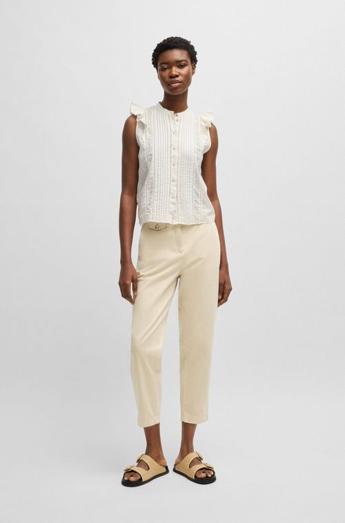 Chinos Casuais Em Cetim De Algodão Elástico