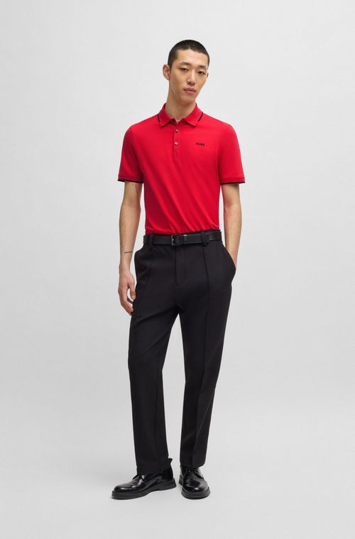 Polo De Ajuste Slim De Algodão Elástico Com Logo Estampado