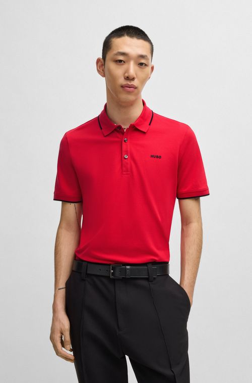Polo De Ajuste Slim De Algodão Elástico Com Logo Estampado