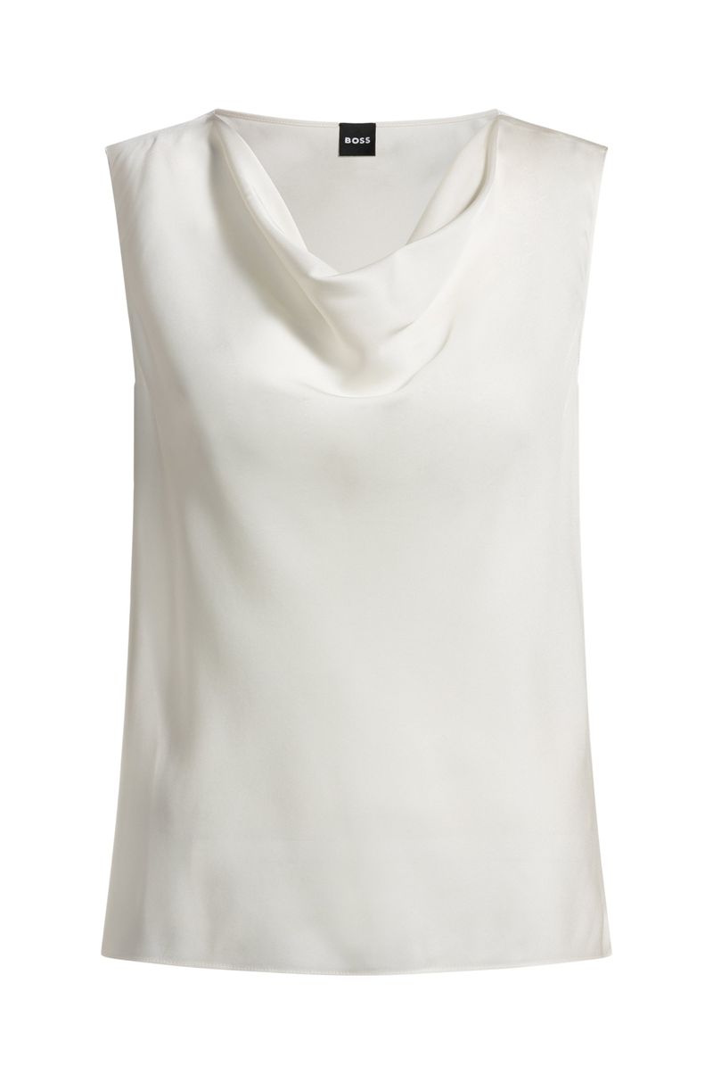 Blusa De Gola Alta Sem Mangas Em Seda Elástica