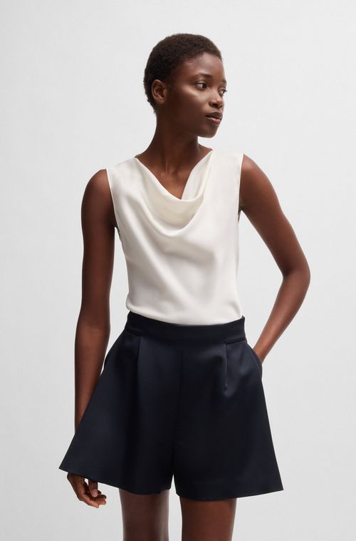 Blusa De Gola Alta Sem Mangas Em Seda Elástica