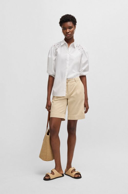 Blusa De Ajuste Regular Com Ombros Em Renda