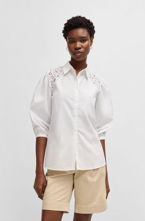 Blusa De Ajuste Regular Com Ombros Em Renda