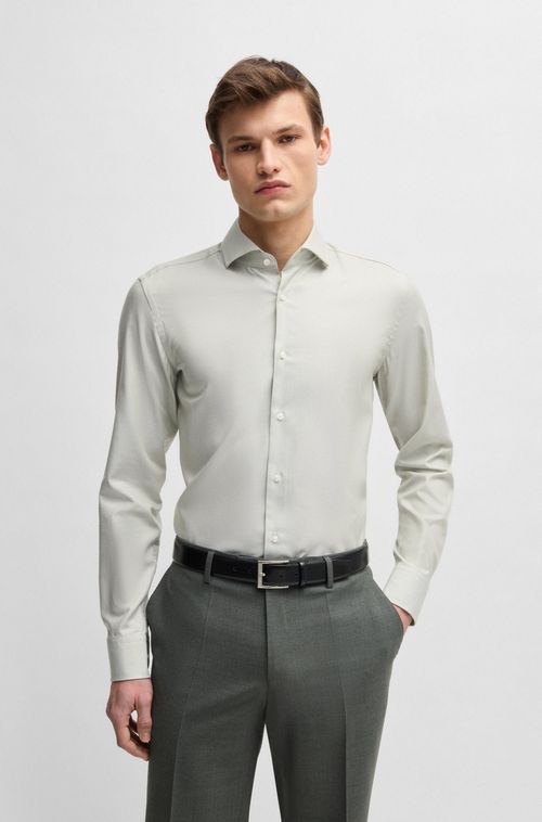 Camisa De Ajuste Slim Numa Mistura De Algodão Estruturado