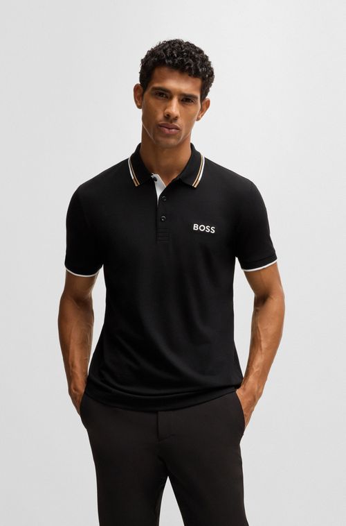 Polo Em Mistura De Algodão Com Logos Contrastantes