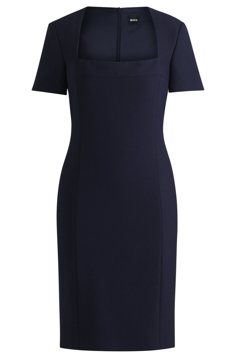Vestido Slim Fit Com Gola Quadrada Em Material Elástico