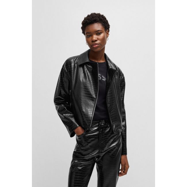 Jaqueta Em Couro Sintético Com Relevo De Crocodilo