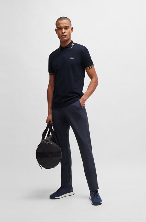 Polo De Ajuste Slim Em Algodão Elástico Com Marca