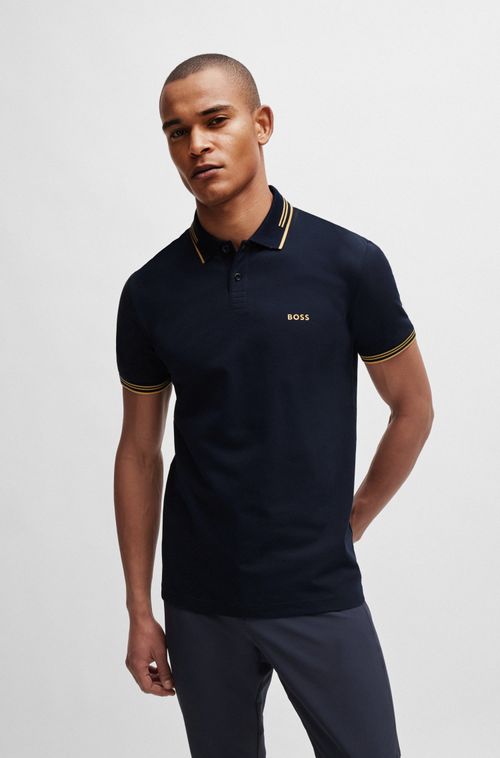Polo De Ajuste Slim Em Algodão Elástico Com Marca