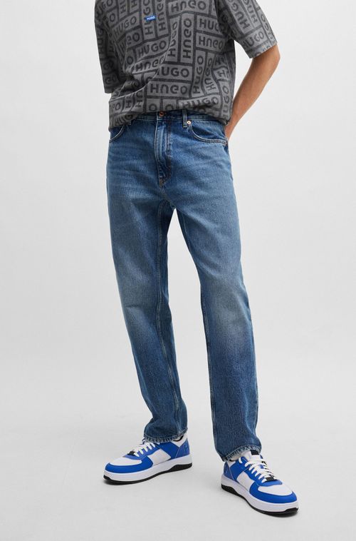 Jeans Regulares De Corte Reto Em Denim Azul Lavado
